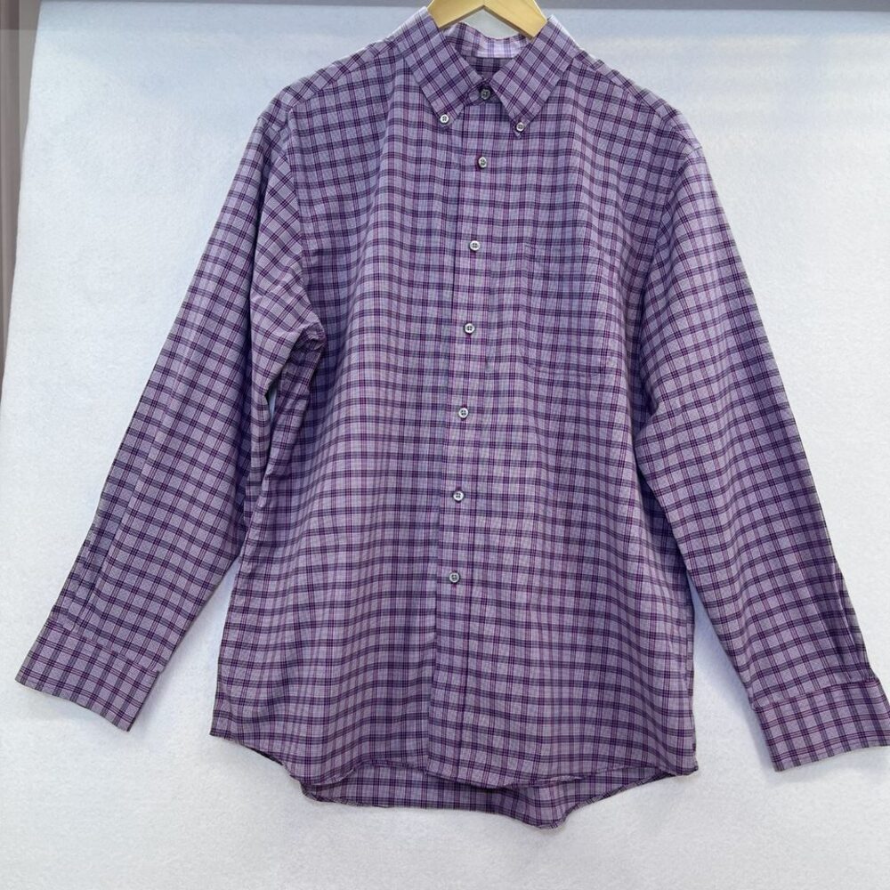 Jos. A Banks button dress shirt Traveler's Collection tailored fit purple mens L